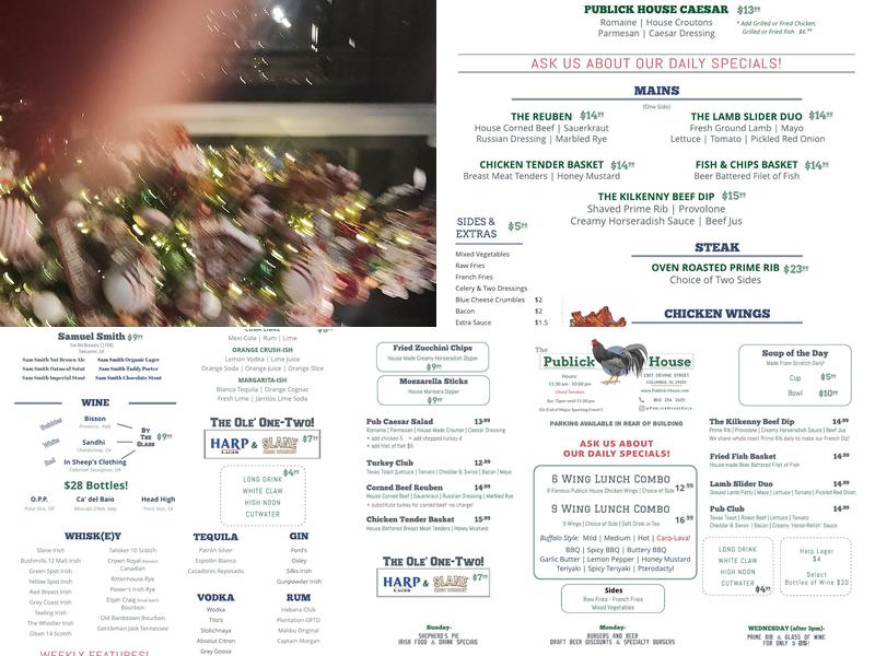 Publick House Menu