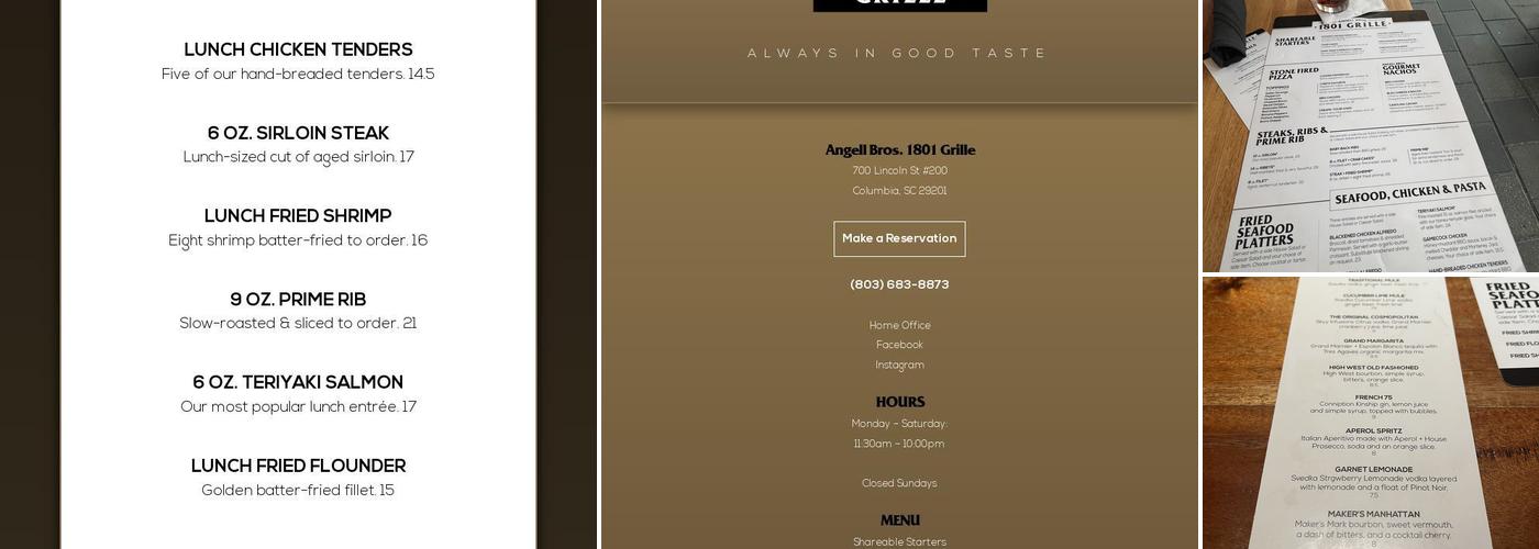 Angell Bros. 1801 Grille Menu