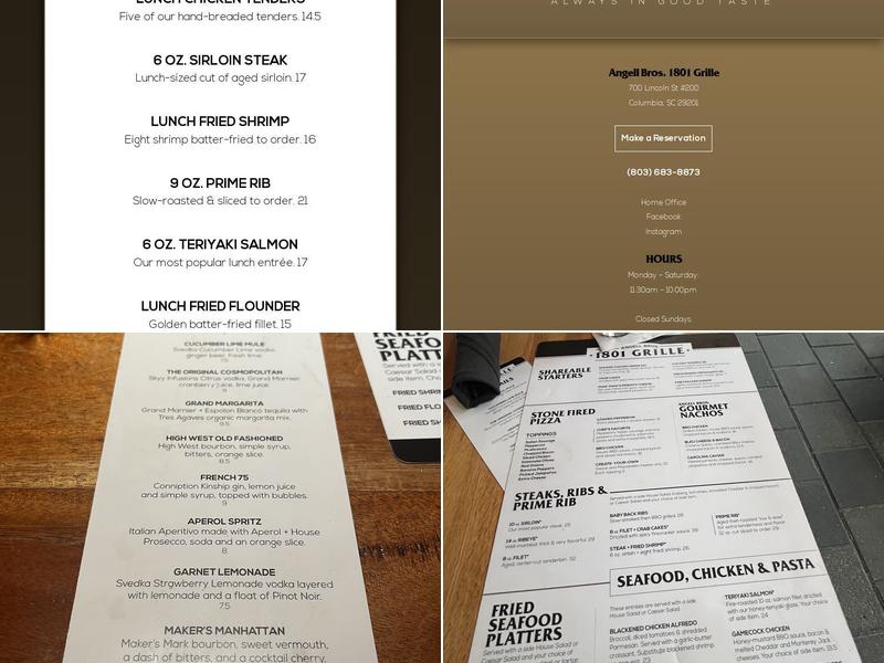Angell Bros. 1801 Grille Menu
