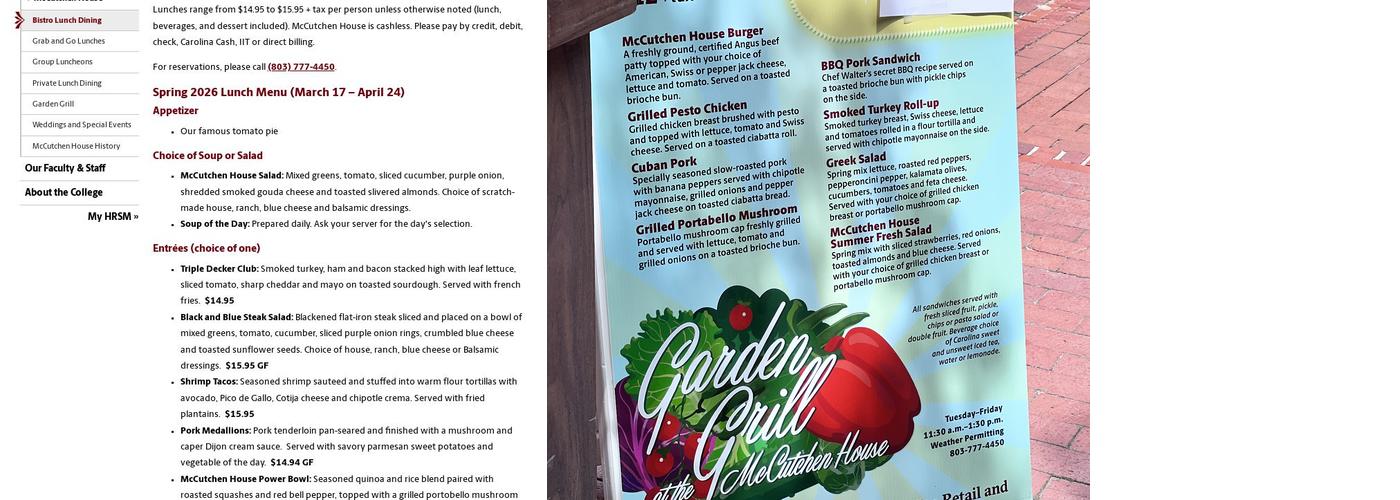 McCutchen House Dining Menu