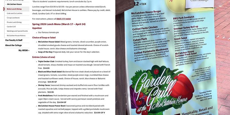 McCutchen House Dining Menu