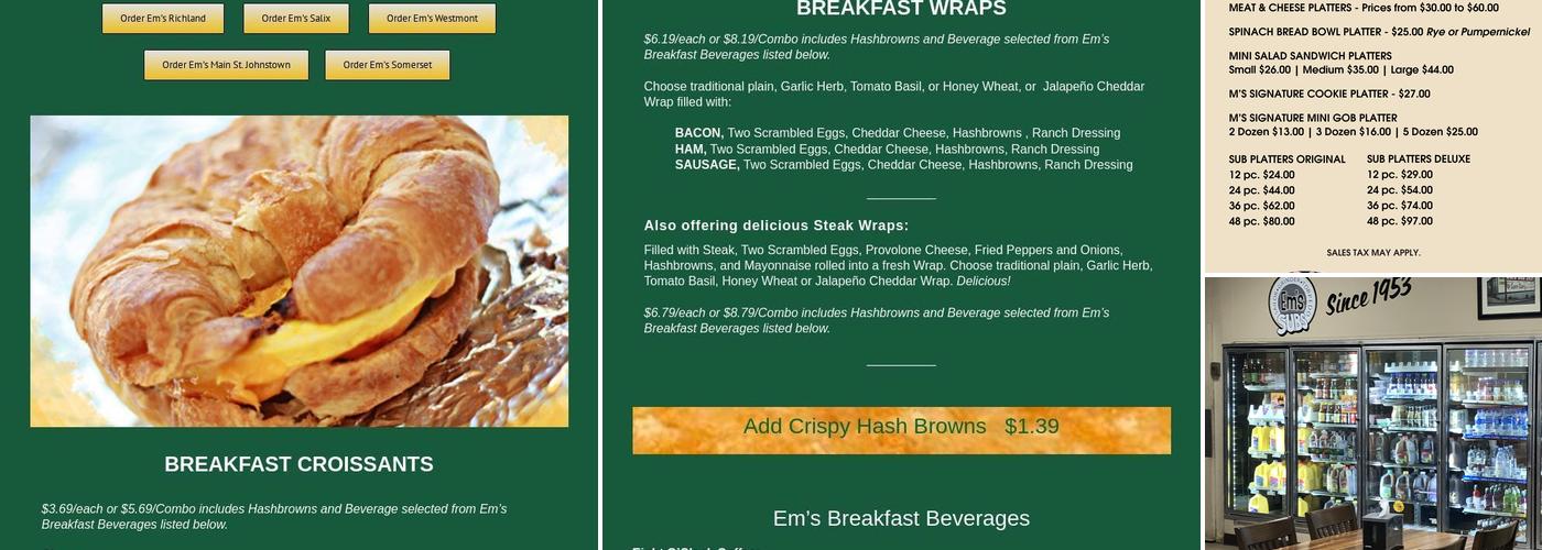 Em's Subs Menu