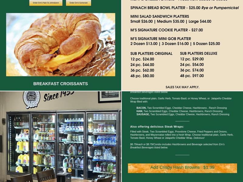 Em's Subs Menu