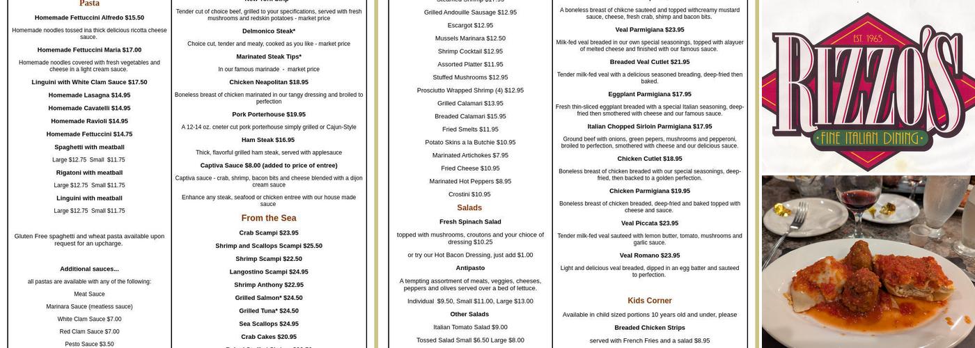 Rizzo's of Windber Menu
