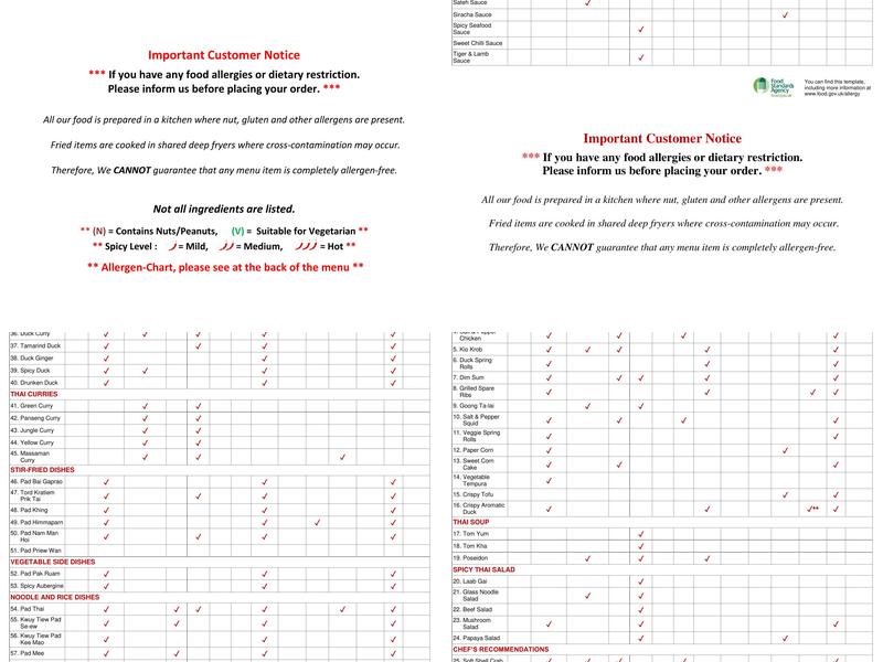 Tay Tar Thai @Harpenden Menu