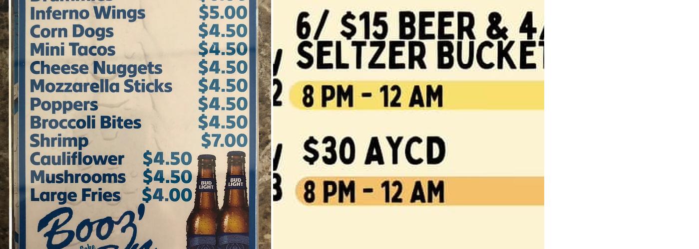 Booz'in Menu