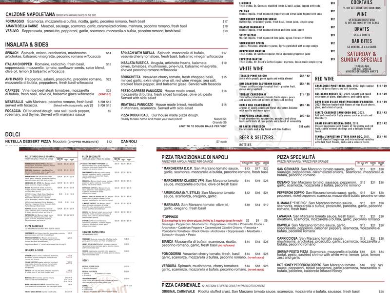 DeSano Pizza Bakery Menu