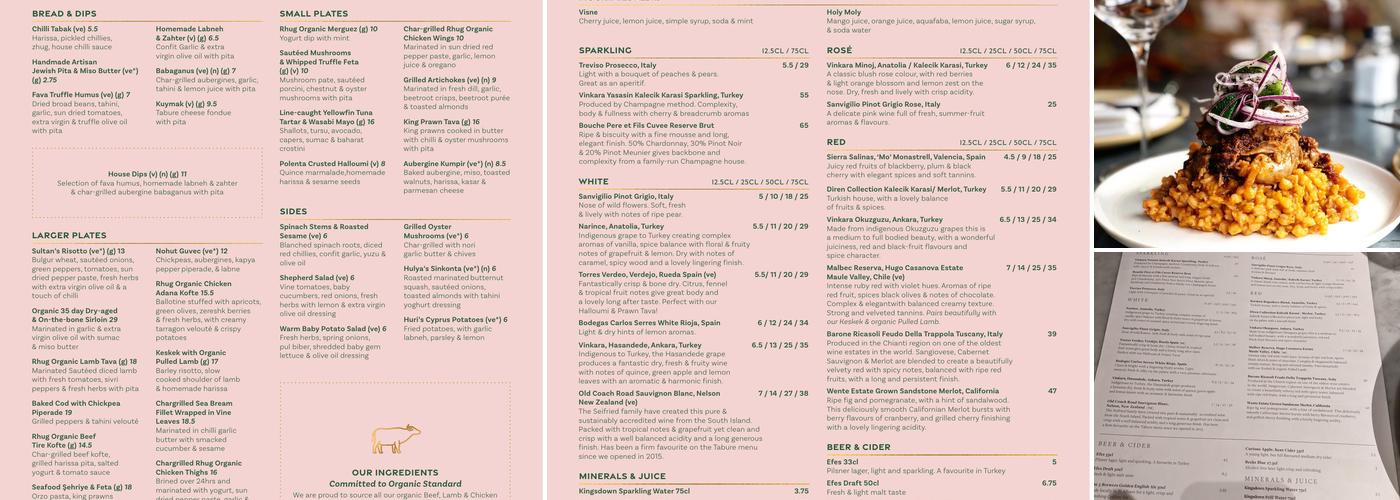 Tabure Harpenden Menu