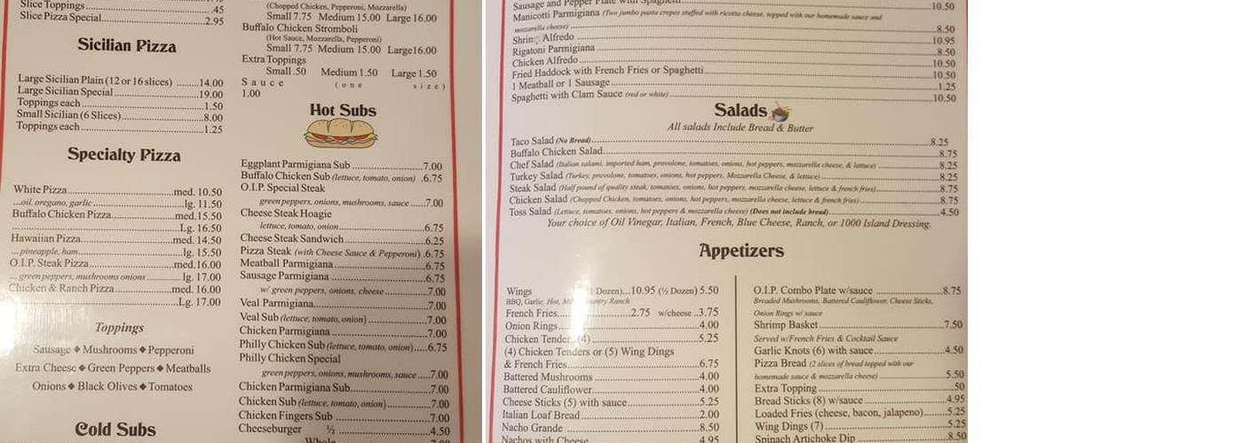 Original Italian Pizza Menu
