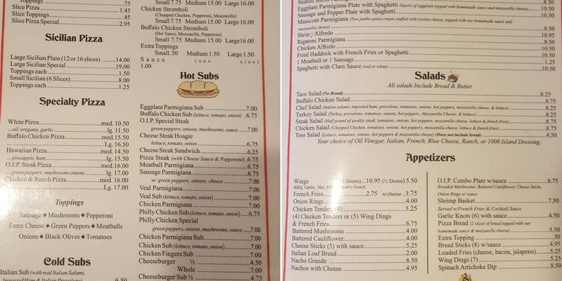 Original Italian Pizza Menu