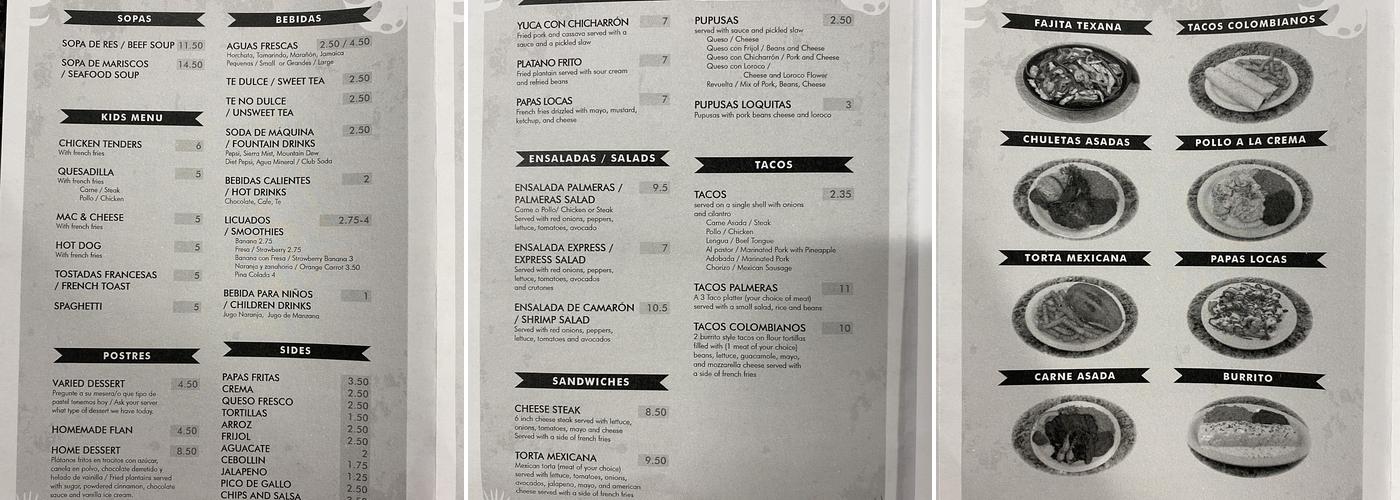 Las Palmeras Menu
