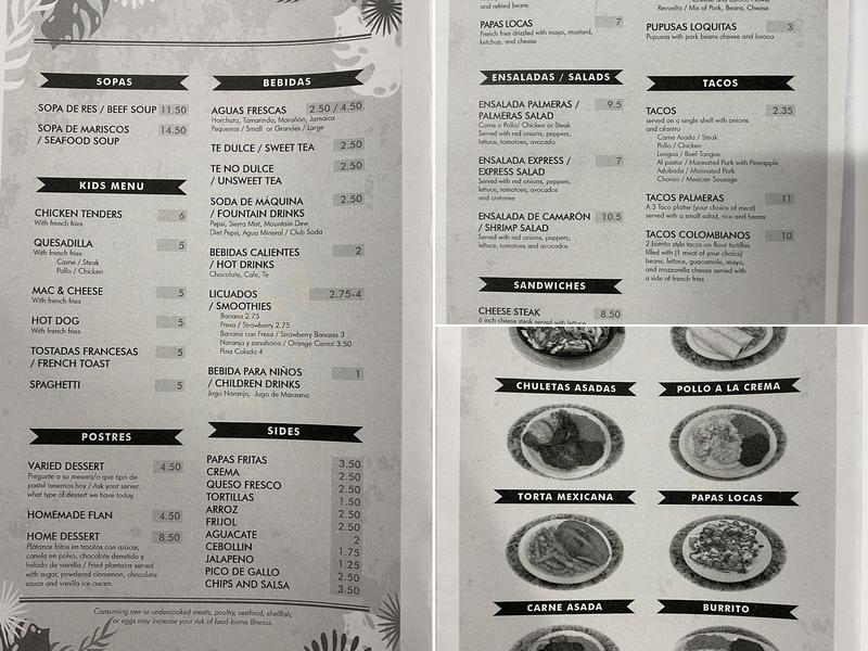 Las Palmeras Menu