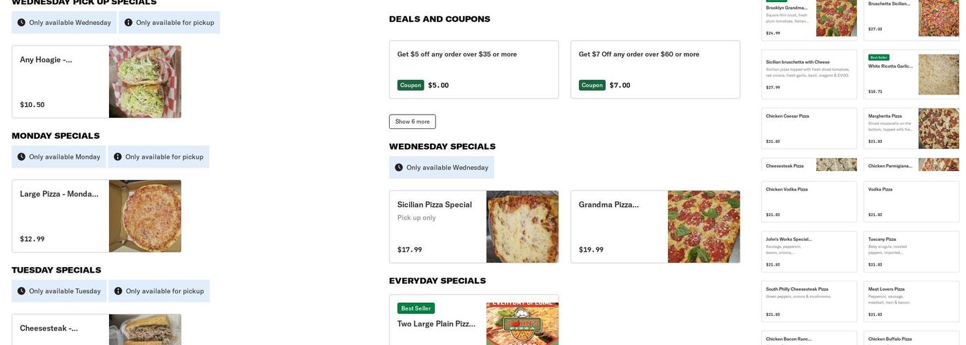 John's Pizza Menu