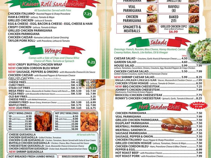Johnny's Pizzeria Menu