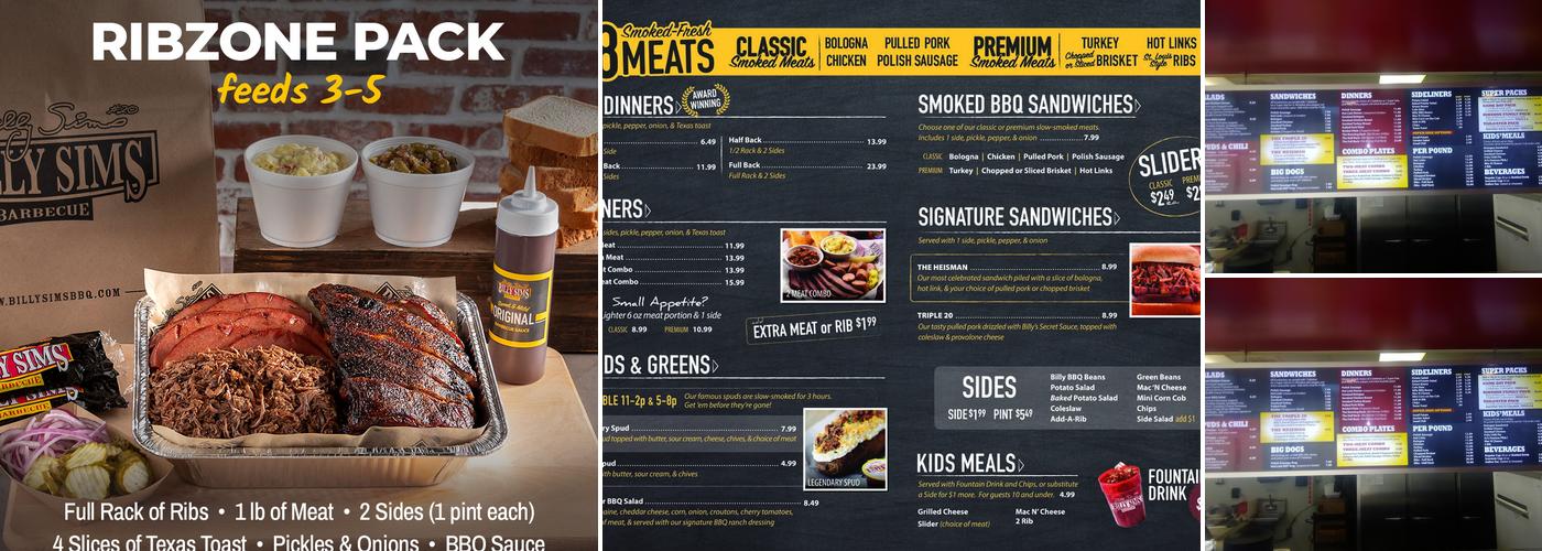 Billy Sims BBQ Menu