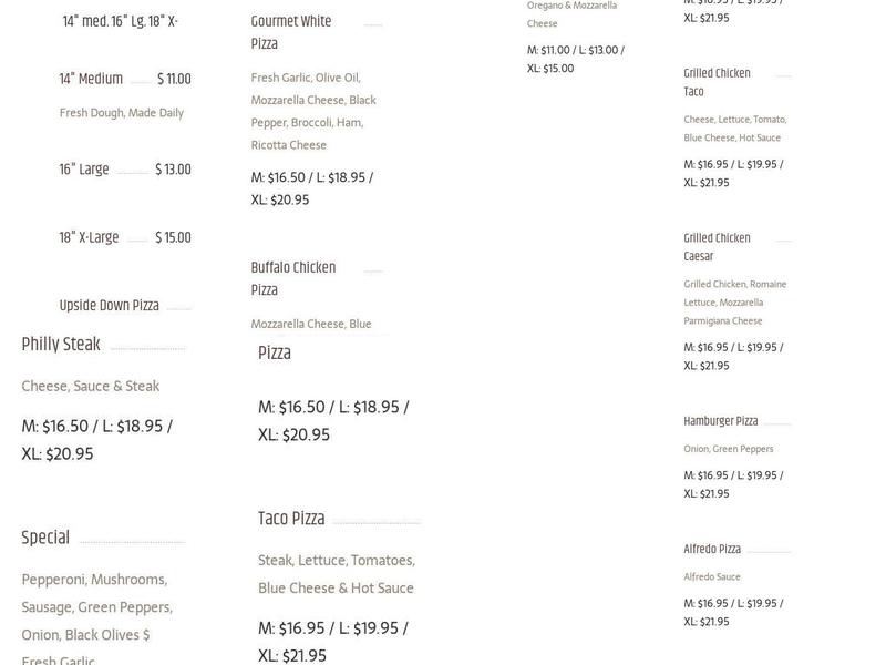 Sciarrino's Pizza Menu