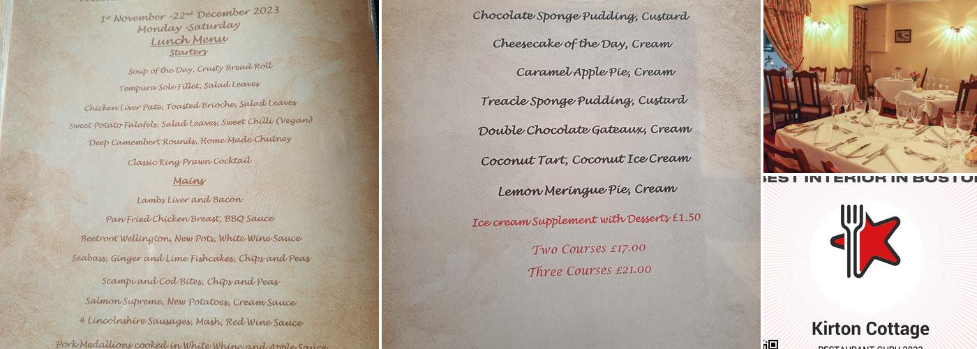 Kirton Cottage Menu
