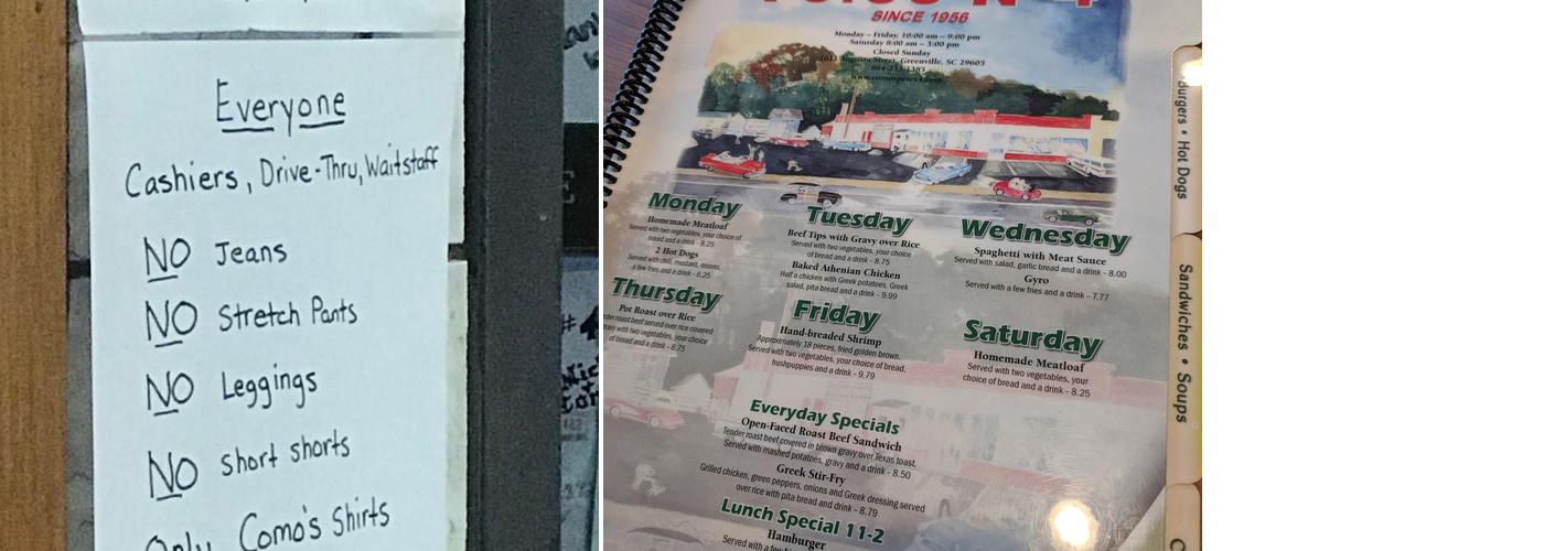 Como's Pete's Menu