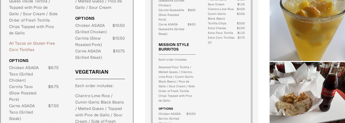 ASADA Menu