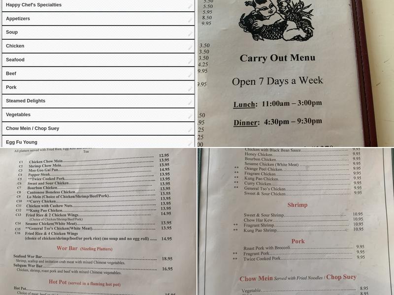 Happy China Restaurant Menu