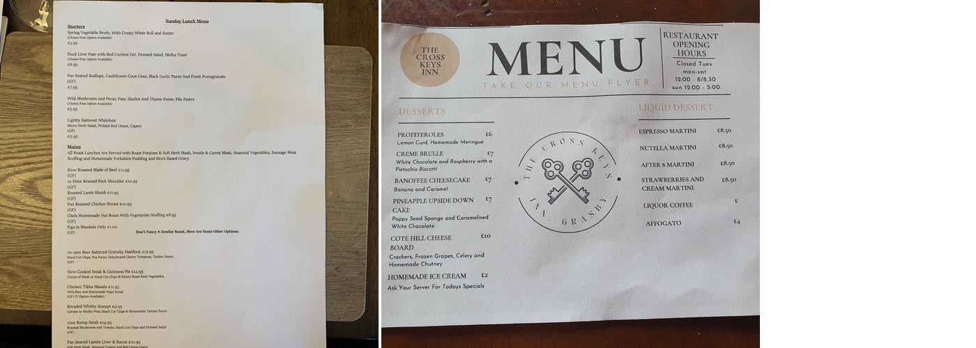 The Cross Keys Inn Menu
