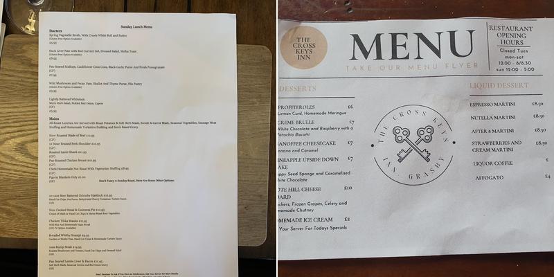 The Cross Keys Inn Menu