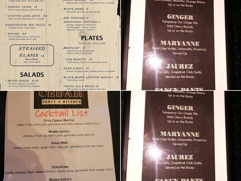 Cedar Craft & Kitchen Menu