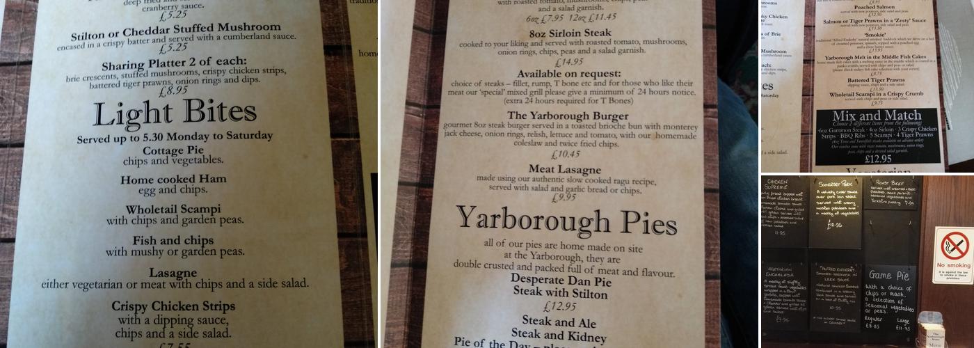 Yarborough Arms Menu