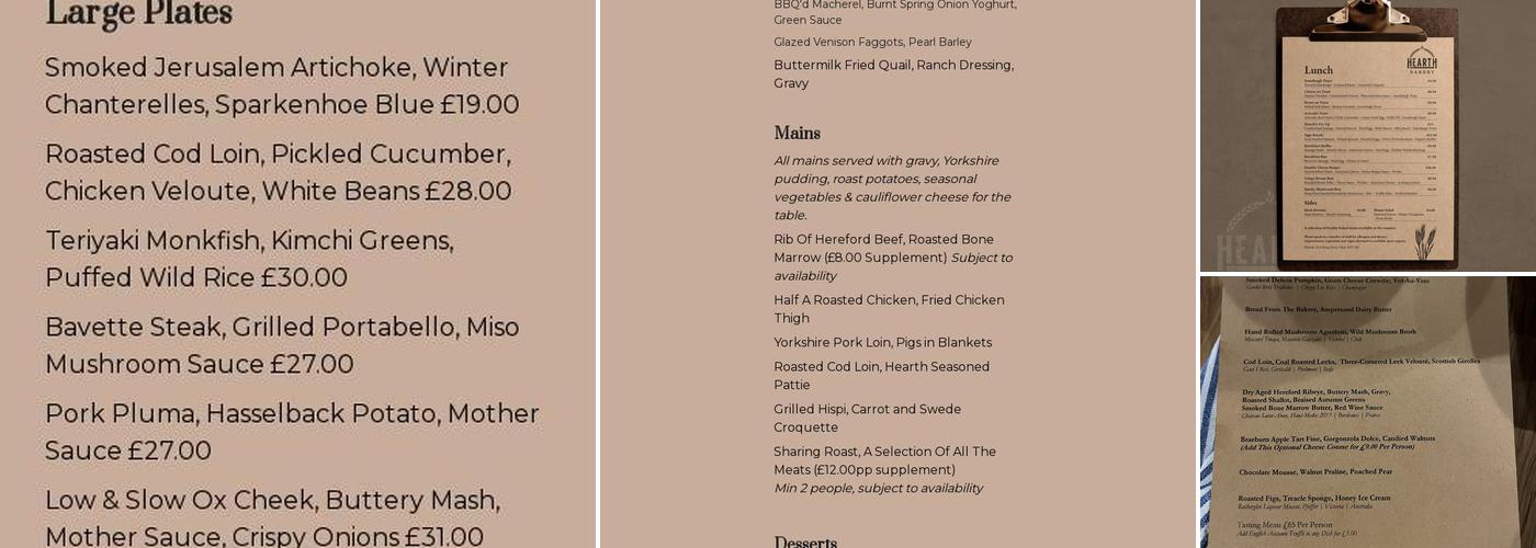 Hearth Restaurant and Bakery Menu