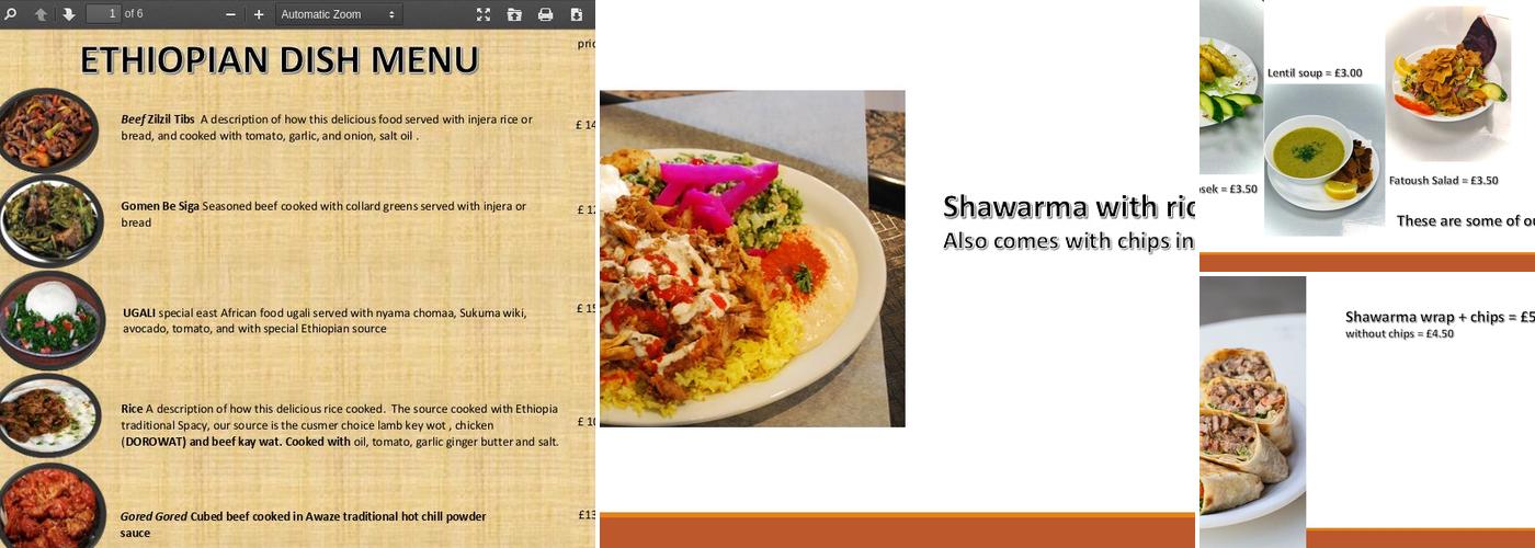 Ethiopia Restaurant & Bar Menu