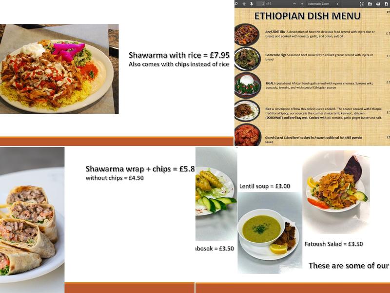 Ethiopia Restaurant & Bar Menu