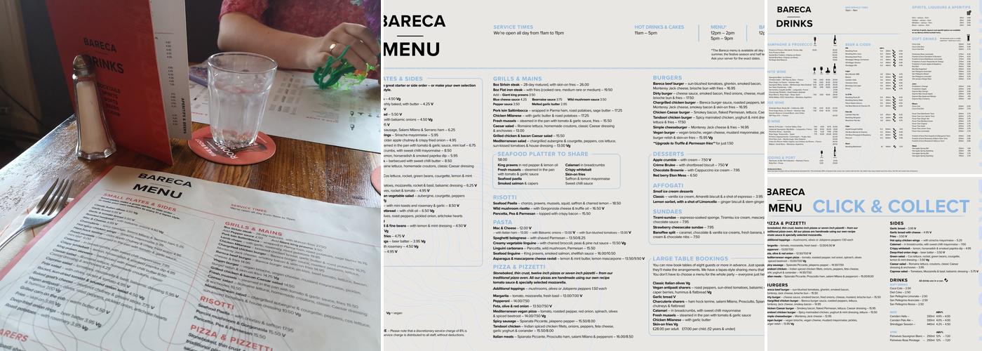 Bareca Menu