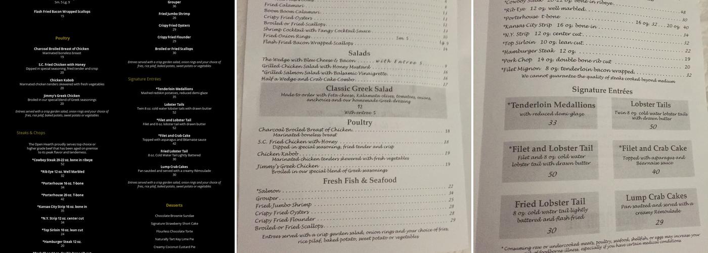 The Open Hearth Menu