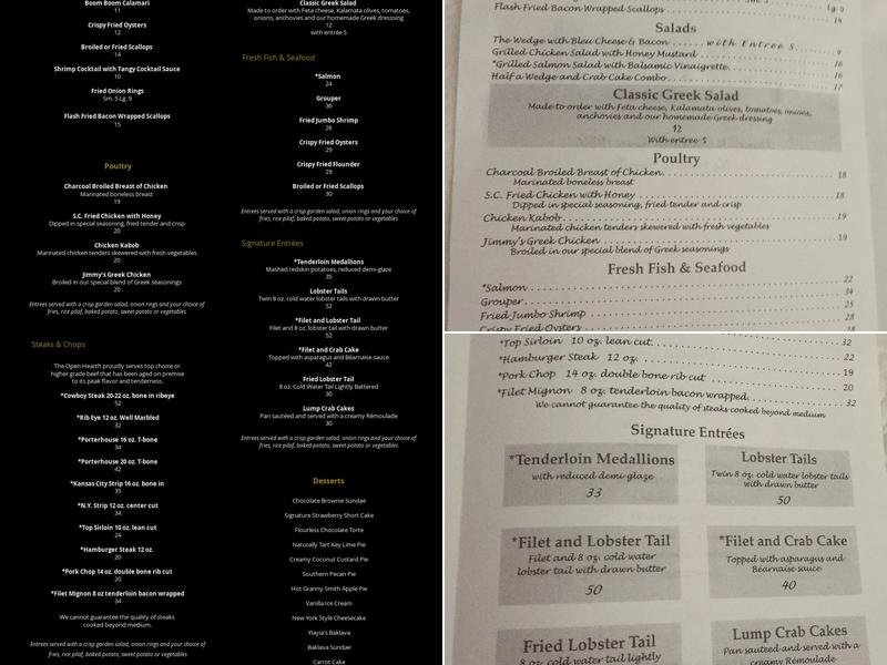 The Open Hearth Menu