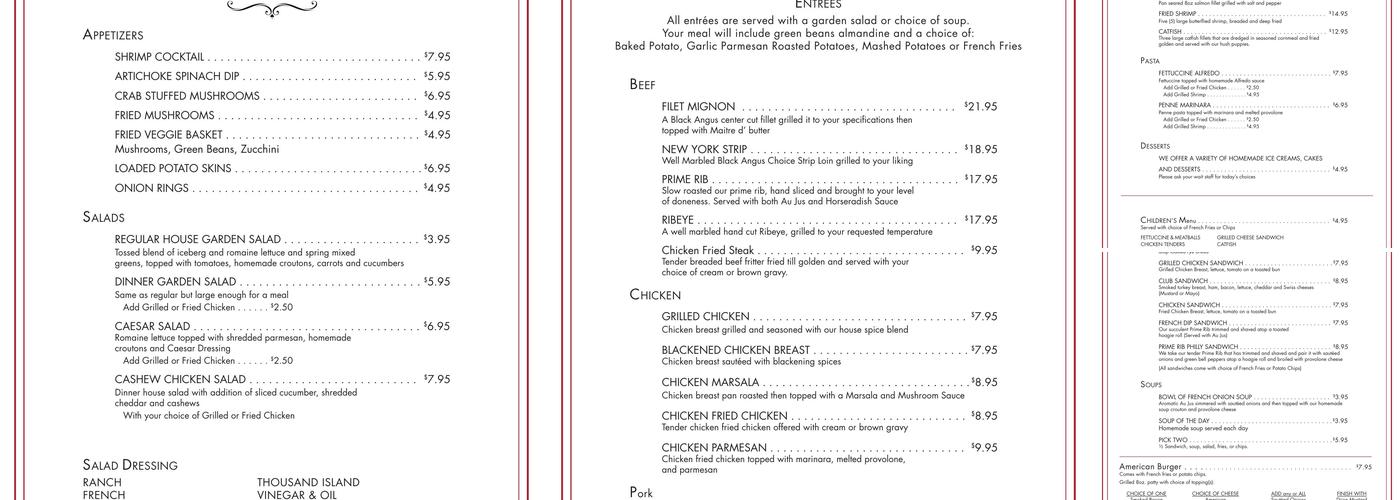 Ioway Steakhouse Menu