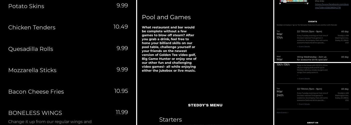 Steddy's Menu