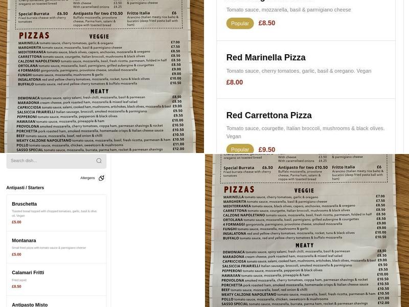SASSO PIZZA Menu