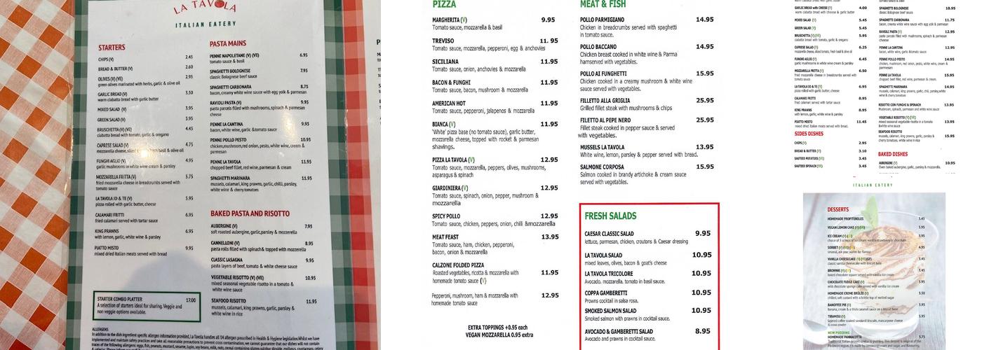 La Tavola Italian Eatery Menu