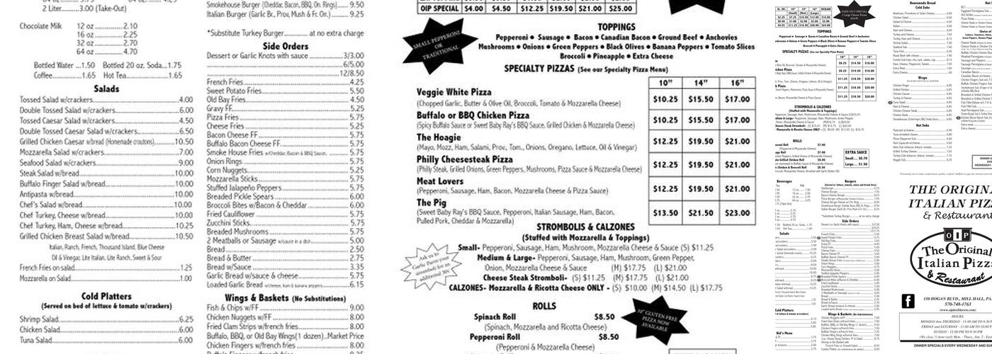 Original Italian Pizza Menu