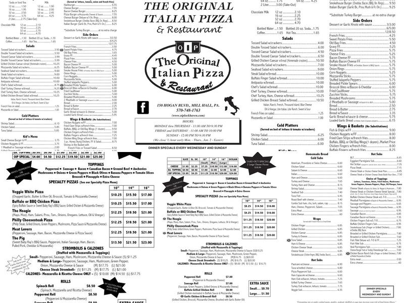 Original Italian Pizza Menu