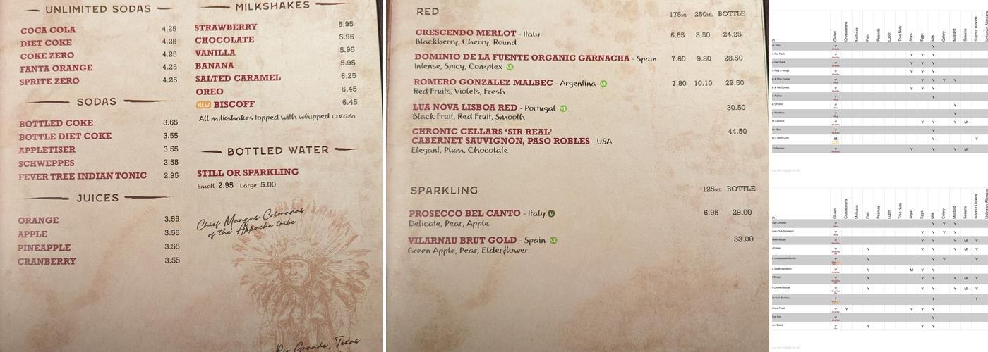 Smith & Western - Tilgate Park Menu