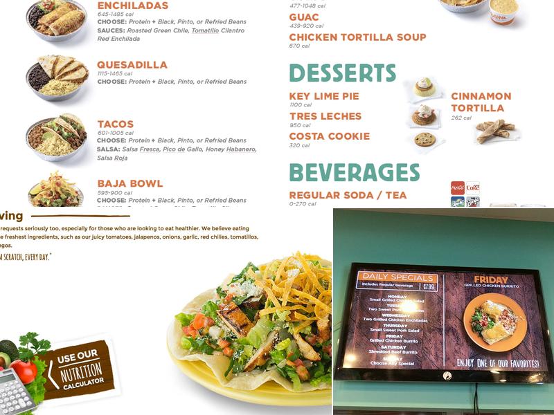 Costa Vida Menu
