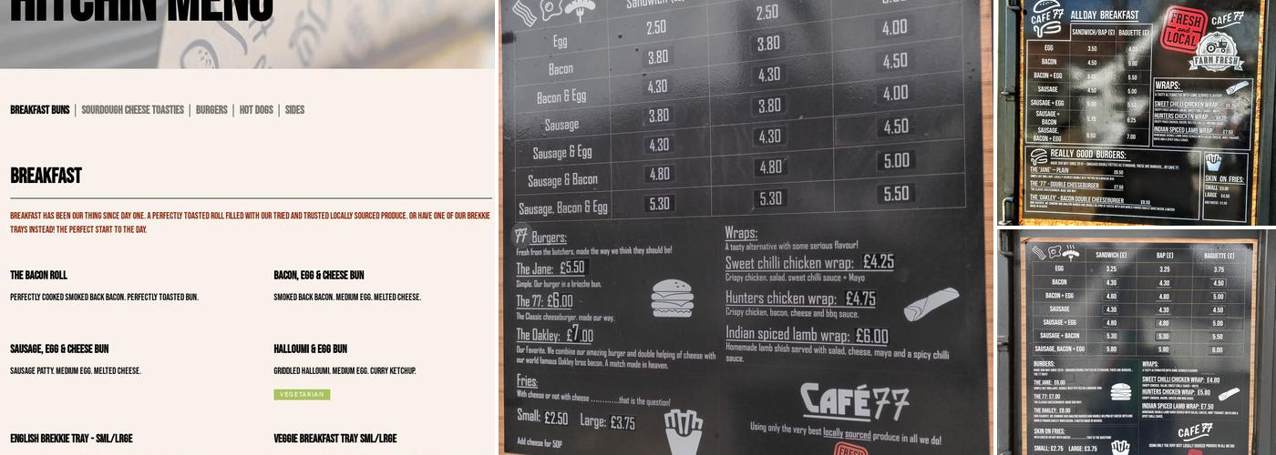 Cafe 77 Codicote Menu