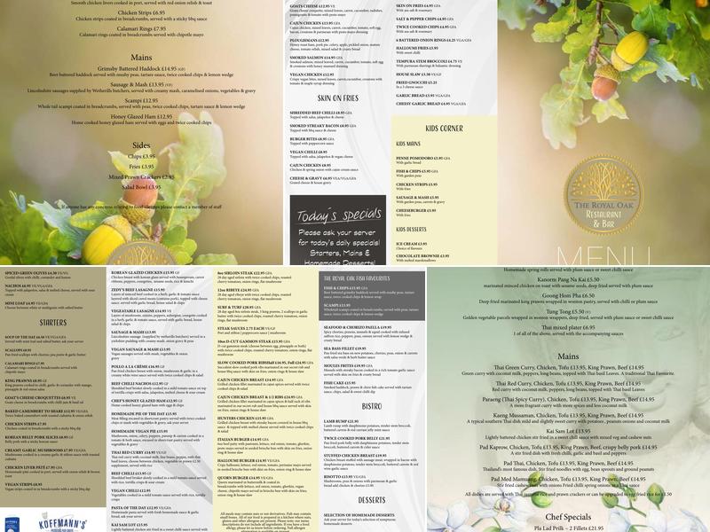 Royal Oak Heckington Menu