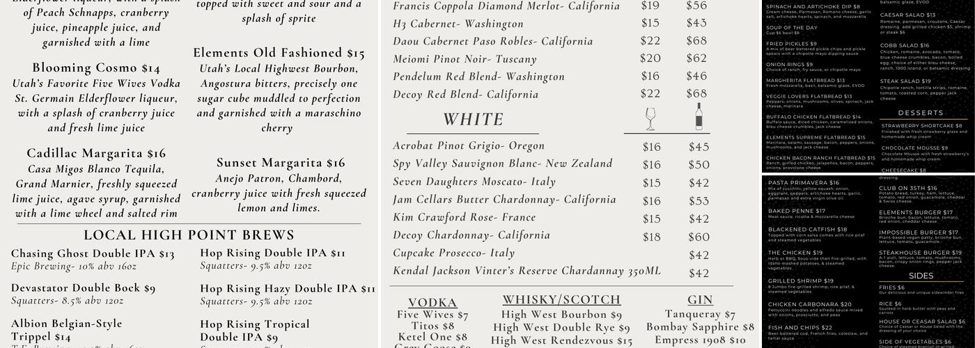 Elements at 35th Menu