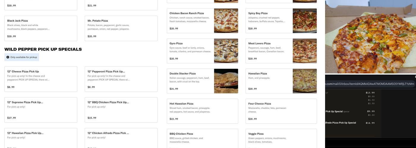 Wild Pepper Pizza Menu
