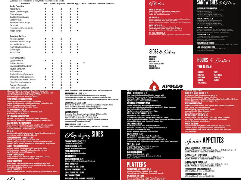 Apollo Burger Menu