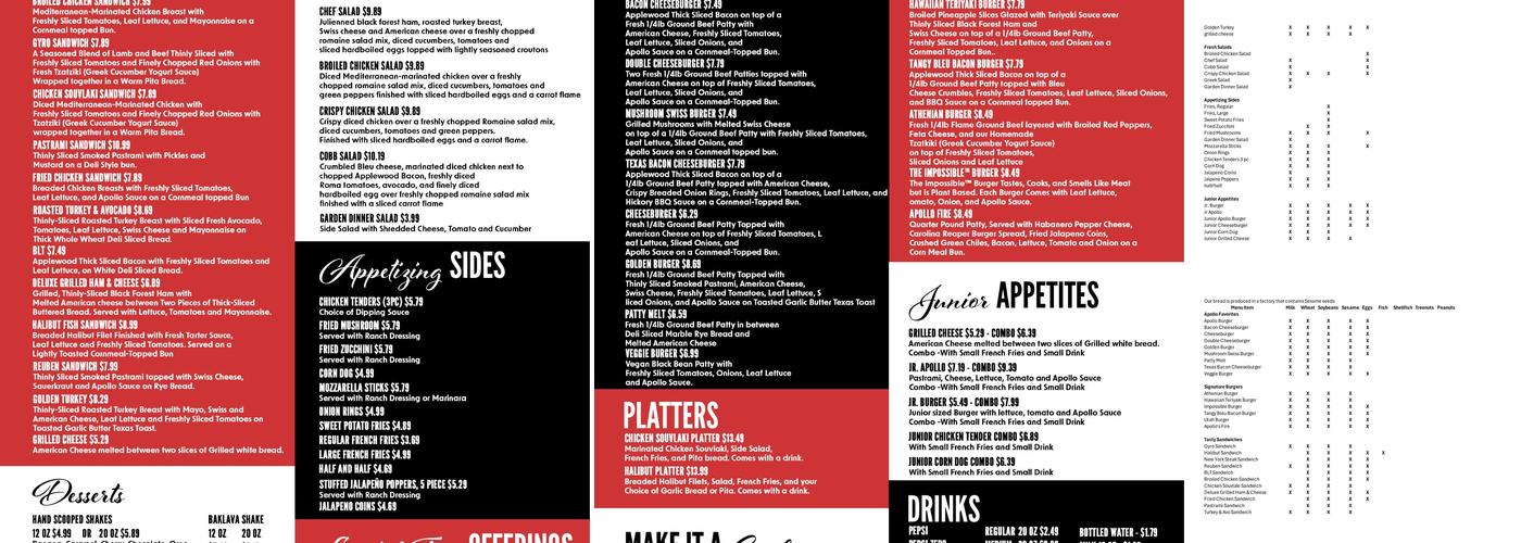 Apollo Burger Menu