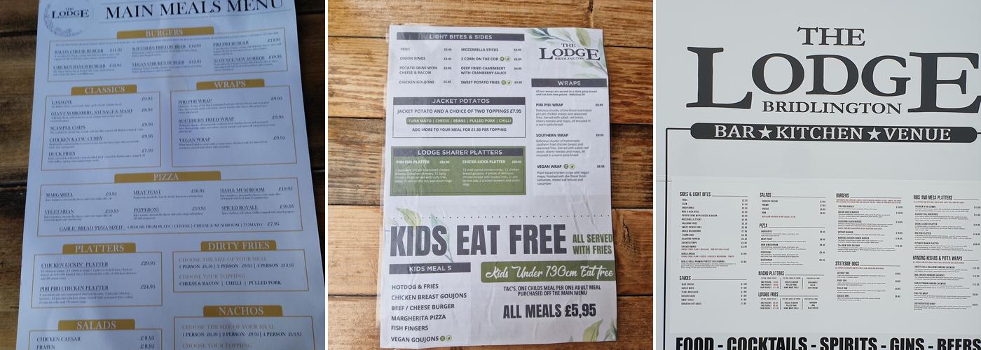 The Lodge Bar & Restaurant Menu