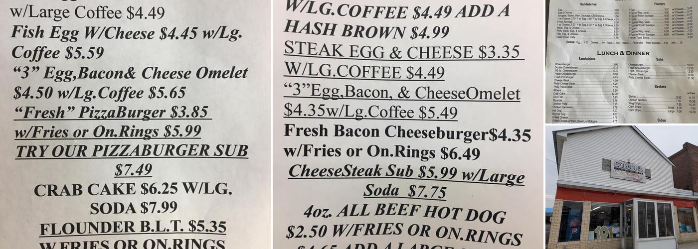 Gordon’s Confectionary Menu